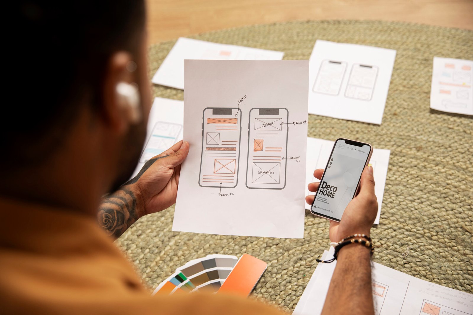 high-angle-designer-holding-smartphone